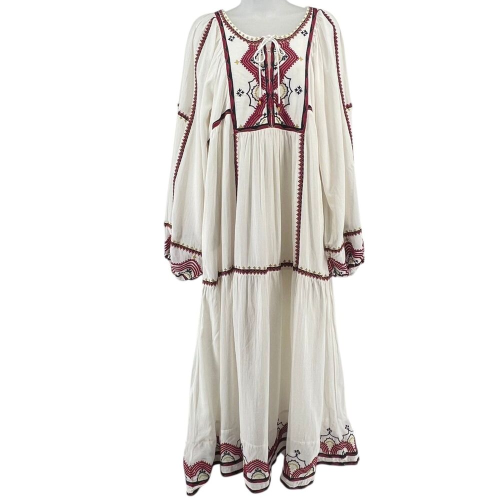 Free People Sweet Escape Embroidered Boho Midi Dress Ivory S-P Folk Festival